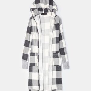 Theo & Spence Plaid Yummy Hoodie Cardigan in Blk/Wht M (6-8)